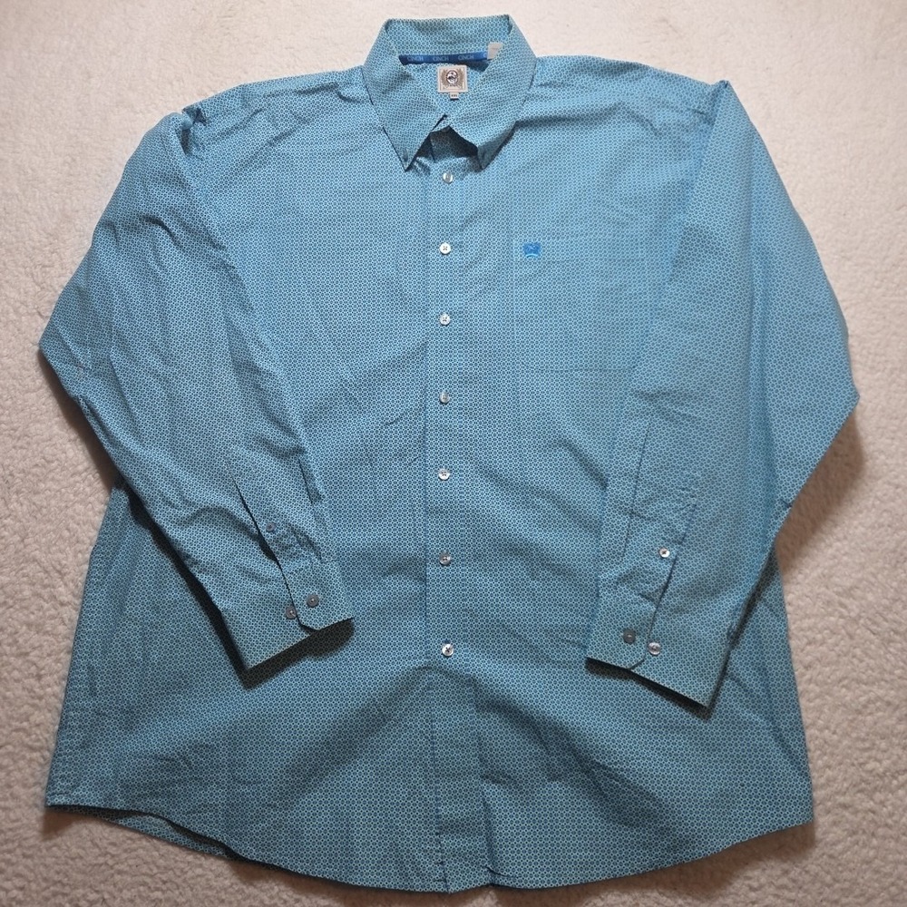 Cinch Men's Light Blue Geometric Print Button Down Shirt Long Sleeve Size 2XL
